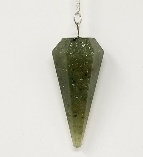 Magicun Stone~Green Aventurine Pendulum with Chain, Faceted (Natural Crystal Stone)