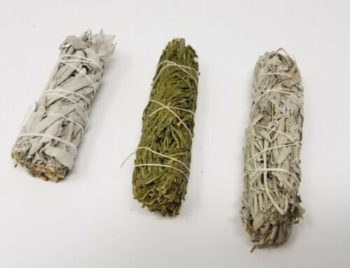 Palo Santo & Sage~SAGE WHITE CEDAR & BLUE SMUDGE STICKS SAMPLER 3 PACK (House Cleansing)