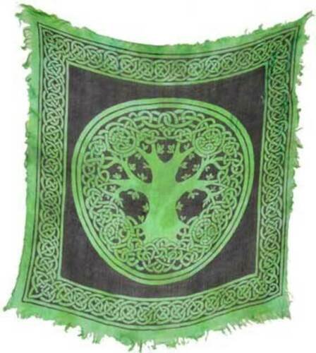 Witchcraft~Tree of Life Celtic Knot Green & Black Tarot Altar Cloth 18" X 18" Wicca Pagan