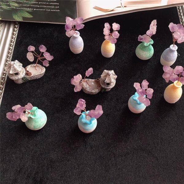 Magicun Crystal~super mini natural amethyst vase tree ornaments fashion crystal jewelry gift Home Office Decoration money tree  fengshui
