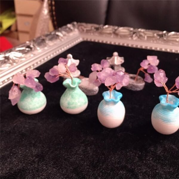 Magicun Crystal~super mini natural amethyst vase tree ornaments fashion crystal jewelry gift Home Office Decoration money tree  fengshui