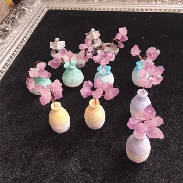Magicun Crystal~super mini natural amethyst vase tree ornaments fashion crystal jewelry gift Home Office Decoration money tree  fengshui