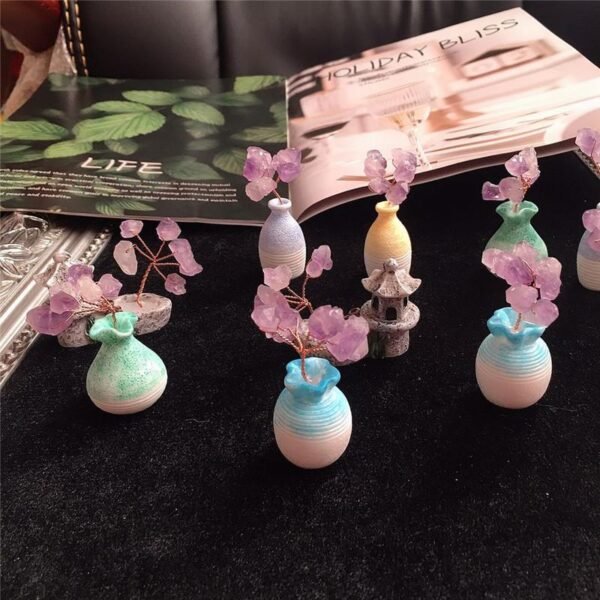 Magicun Crystal~super mini natural amethyst vase tree ornaments fashion crystal jewelry gift Home Office Decoration money tree  fengshui