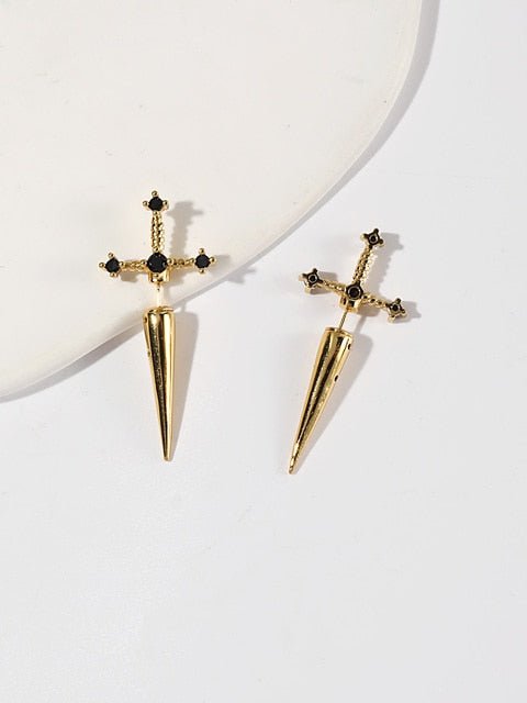 Gothic Kinitial Sword Earrings Vintage Cool Punk Crystal Ear Jacket Goth Dagger Earrings Jewelry Gift For Women - Stud Earrings