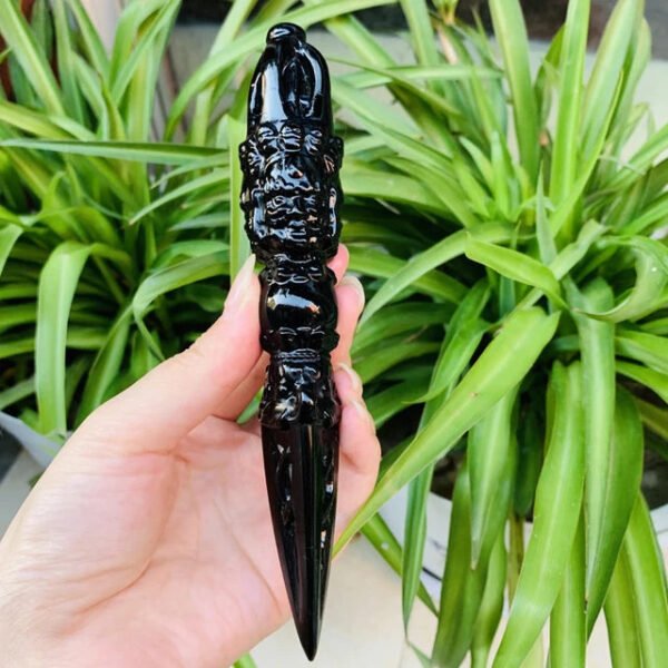 Black Obsidian Crystals – Hand-Carved Vajra Dorje Phurba Amulet