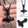 Mjolnir The Hammer of Thor Norse Pagan Symbol Pendant Necklace Stainless Steel Double Sided Dragon Design Viking Jewelry