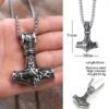 Mjolnir The Hammer of Thor Norse Pagan Symbol Pendant Necklace Stainless Steel Double Sided Dragon Design Viking Jewelry