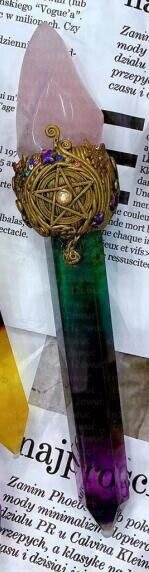 16 22cm Natural Crystal Fluorite Quartz Healing Raw Stone Handmade Magic Stick scepter Witch Craft Staff Cosplay Fairy Props| |