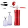 Pink Mini Air Compressor Kit Air-Brush Paint Spray Gun Airbrush For Nail Art Tattoo Craft Cake Nano Fog Mist Sprayer
