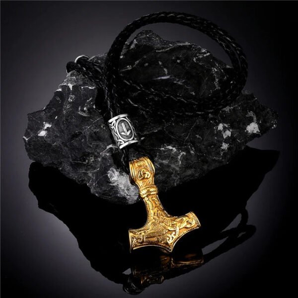 Norse Vikings Thor's Hammer Mjolnir Scandinavian Rune Amulet Necklace