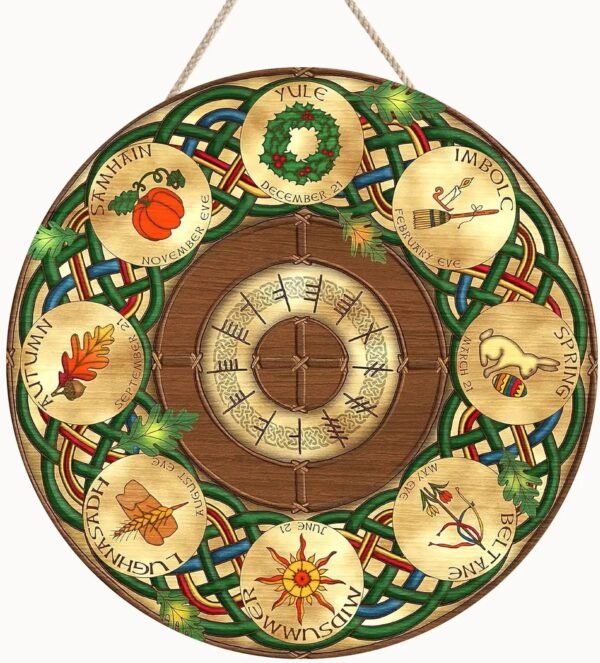 Wheel of the Year Wooden Wall Plaque - Witch Pagan Wiccan Sabbat Decor