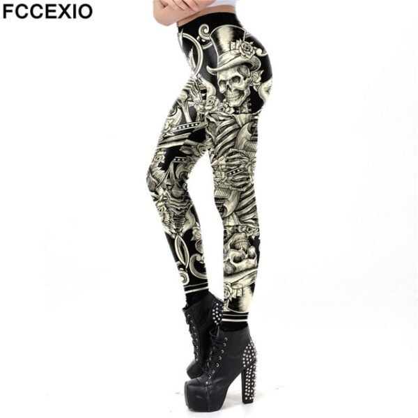 Fccexio Fashion Skull New Design Punk Women Legging Gothic Style Lion Retro Vintage Steampunk Leggins Ankle Pants Cosplay Leggin - Leggings