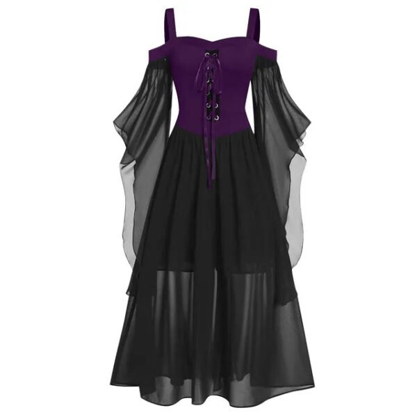 2023 New Medieval Witch Dress For Women Halloween Carnival Women Plus Size Cold Shoulder Butterfly Sleeve Halloween Gothic Dress