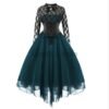Women Gothic Punk Vintage Party Dresses Sleeveless Cross Back Lace Patchwork Halter Lace Up Court Corset Swing Dress
