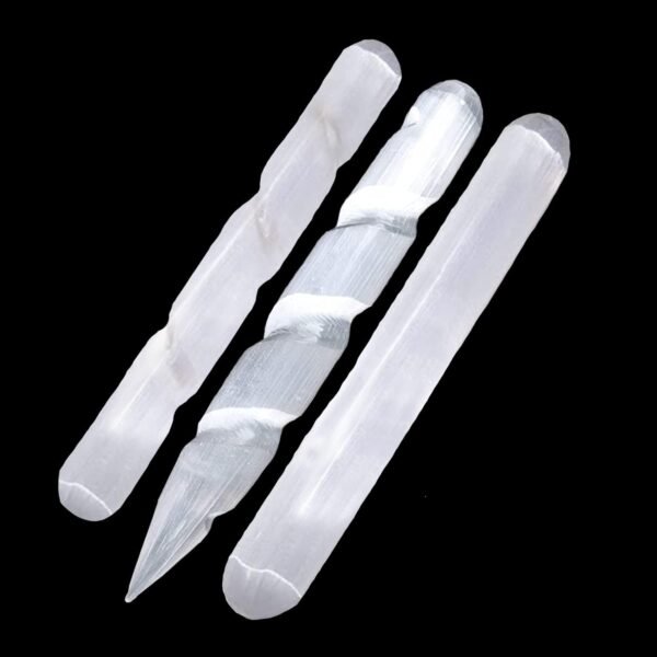 Himalayan Glow 1063 WBM Selenite Healing Crystals, 2 Wands with Single Massage Stick – 3 Count
