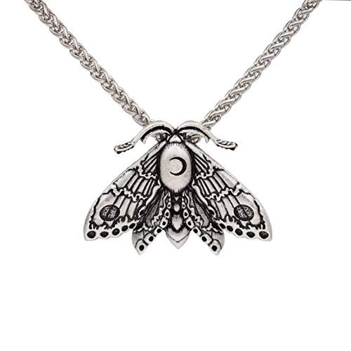 SanLan Death Head Moth Pendant Necklace Wicca Jewelry Goth Moth and The Moon