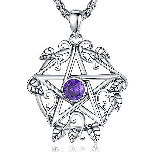 Vito Sterling Silver Tetragrammaton Necklace for Women Men, Abalone Shell 18k Gold Plated Pentagram Pendant, Wiccan Protection Amulet Pentacle Star Jewelry Gift for Wife Husband, 24"/18"/22"