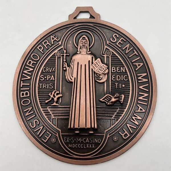 EXTRA LARGE 5 INCH ST BENEDICT CROSS MEDAL VINTAGE BRASS TONE FINISH FOR WALL OR DESK DISPLAY/MEDALLA DE SAN BENITO
