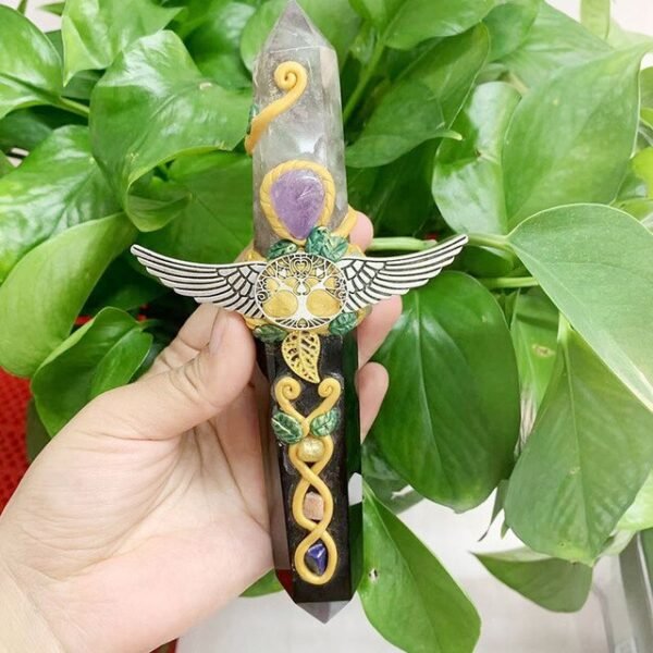 Healing Natural Gemstone Quartz Wand Hand Made Various Material Magic Wand For Gift Tss| |