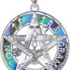Vito Sterling Silver Tetragrammaton Necklace for Women Men, Abalone Shell 18k Gold Plated Pentagram Pendant, Wiccan Protection Amulet Pentacle Star Jewelry Gift for Wife Husband, 24"/18"/22"