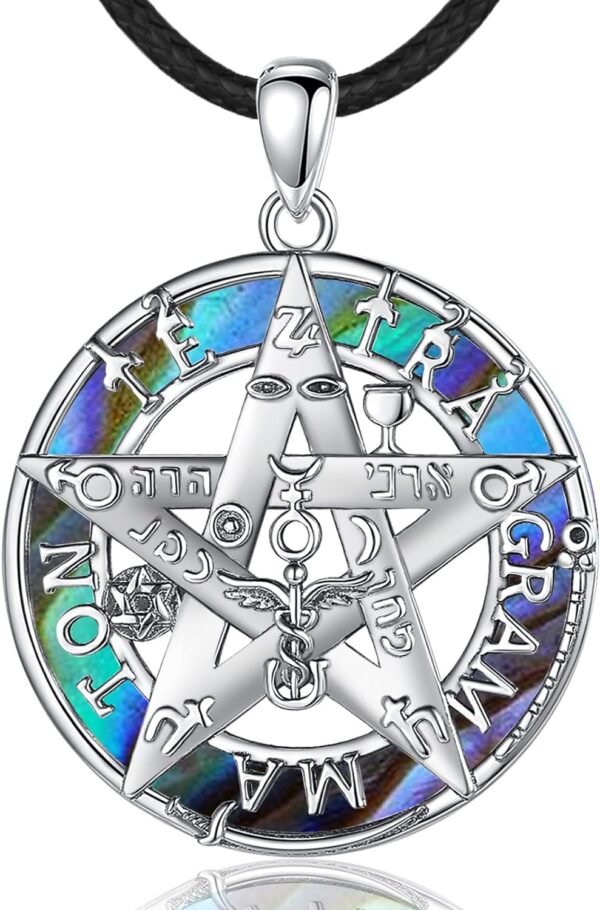 Vito Sterling Silver Tetragrammaton Necklace for Women Men, Abalone Shell 18k Gold Plated Pentagram Pendant, Wiccan Protection Amulet Pentacle Star Jewelry Gift for Wife Husband, 24"/18"/22"