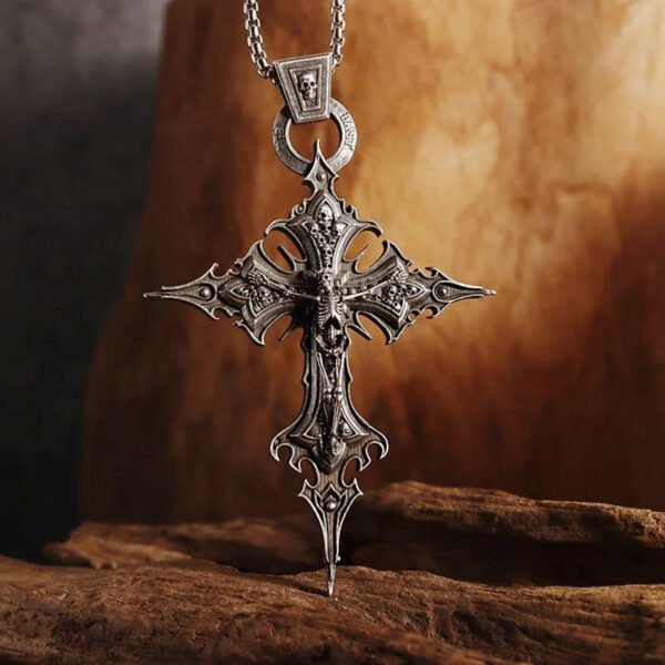 Gothic Crucifixion Skull Cross Pendant Necklace Catholic Prayer Jewelry for Men and Women Punk Trendy Jewelry