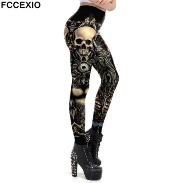 Fccexio Fashion Skull New Design Punk Women Legging Gothic Style Lion Retro Vintage Steampunk Leggins Ankle Pants Cosplay Leggin - Leggings