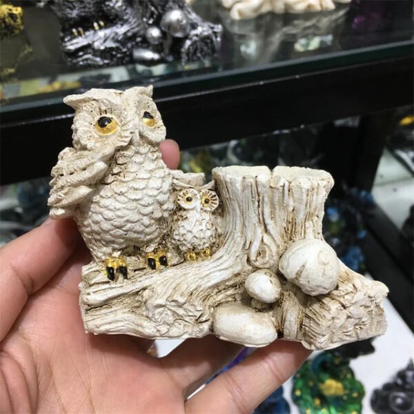 Resin Mushroom Tree Owl Figurine Statue Crystal Sphere Holder Ball Stand Display Base Sculpture
