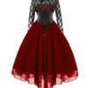 Women Gothic Punk Vintage Party Dresses Sleeveless Cross Back Lace Patchwork Halter Lace Up Court Corset Swing Dress