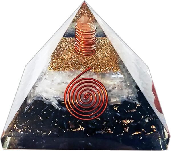 Crystal Orgone Pyramid – Orgonite Energy Generator with Copper-Wrapped Quartz and Shungite Crystals for Positive Energy