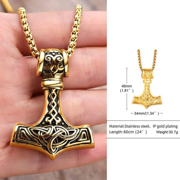 Mjolnir The Hammer of Thor Norse Pagan Symbol Pendant Necklace Stainless Steel Double Sided Dragon Design Viking Jewelry