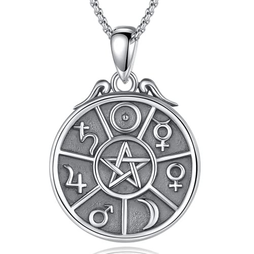 Vito Sterling Silver Tetragrammaton Necklace for Women Men, Abalone Shell 18k Gold Plated Pentagram Pendant, Wiccan Protection Amulet Pentacle Star Jewelry Gift for Wife Husband, 24"/18"/22"