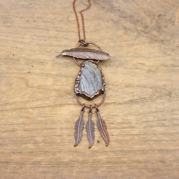 Antique Copper Soldered Dangling Tassel Pendants Raw Kyanite Quartz Geode Druzy Vintage Buddha Necklaces Man Boho Jewelry,QC3221