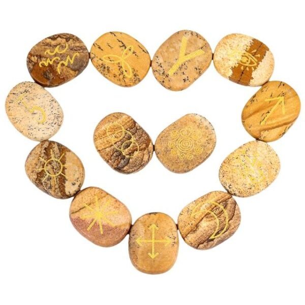 Natural Witches Runes Stones Set Healing Crystal with Engraved Gypsy Reiki Symbols for Meditation Divination