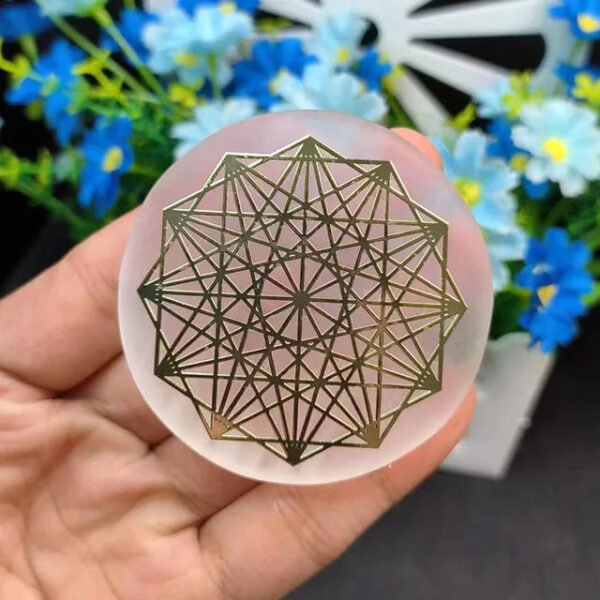 6CM Natural Crystal Selenite Slice Slab White Gypsum Chakra Flower of Life Charging Plate Yoga Meditation buy one and get one free