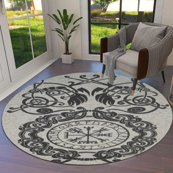 Transform Your Space with the Power of Norse Mythology: Tree of Life Valknut Round Rug
