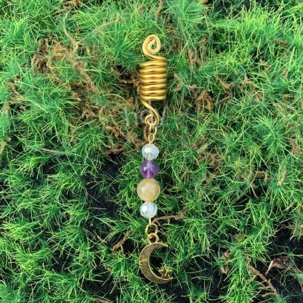 Viking Spiral Hair Braid Moon Star Sun Crystal Hair Beads Natural Jewelry Hair Accessories Gift