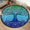 Embrace Norse Elegance: Tree of Life Rune Pattern Round Rug - Enhance Your Living Space with Vibrant Rainbow Print - Perfect for Viking Home Decor & Cozy Floors