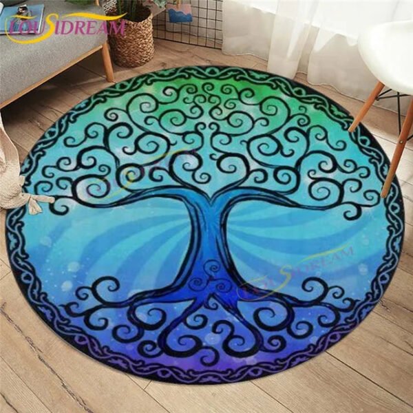 Embrace Norse Elegance: Tree of Life Rune Pattern Round Rug - Enhance Your Living Space with Vibrant Rainbow Print - Perfect for Viking Home Decor & Cozy Floors