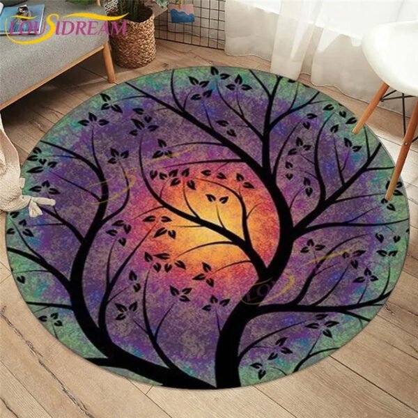 Embrace Norse Elegance: Tree of Life Rune Pattern Round Rug - Enhance Your Living Space with Vibrant Rainbow Print - Perfect for Viking Home Decor & Cozy Floors