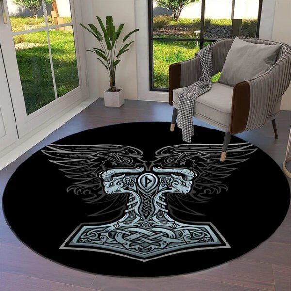 Transform Your Space with the Power of Norse Mythology: Tree of Life Valknut Round Rug