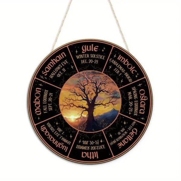 Magical Witchcraft Tree Wheel of the year Wooden Door Sign
