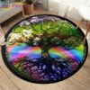 Embrace Norse Elegance: Tree of Life Rune Pattern Round Rug - Enhance Your Living Space with Vibrant Rainbow Print - Perfect for Viking Home Decor & Cozy Floors
