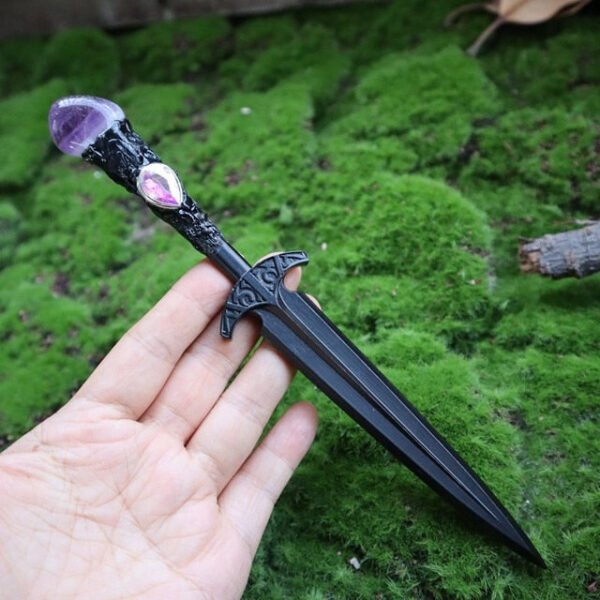 Crystal Metal Sword 90-95g Witch Altar hair Accessories Wizard stick Energy Pagan Cosplay Elf Gothic Dark Magic Wand Witch Gift