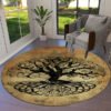 Transform Your Space with the Power of Norse Mythology: Tree of Life Valknut Round Rug