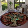 Transform Your Space with the Power of Norse Mythology: Tree of Life Valknut Round Rug