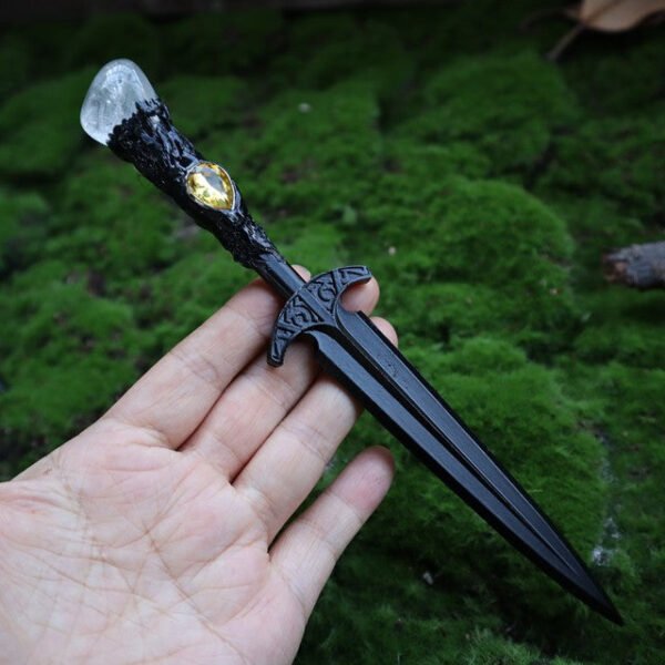 Crystal Metal Sword 90-95g Witch Altar hair Accessories Wizard stick Energy Pagan Cosplay Elf Gothic Dark Magic Wand Witch Gift