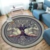 Celtic Viking Round Rug Floor Mat Tree of Life Round Carpet Yggdrasil Floor Mat Anti Slip Chair Mat for Children Kids Playmat| |