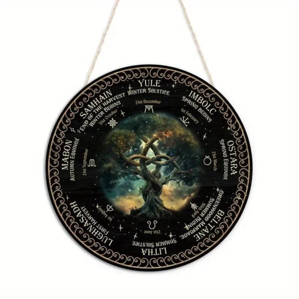 Magical Witchcraft Tree Wheel of the year Wooden Door Sign