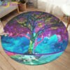 Embrace Norse Elegance: Tree of Life Rune Pattern Round Rug - Enhance Your Living Space with Vibrant Rainbow Print - Perfect for Viking Home Decor & Cozy Floors